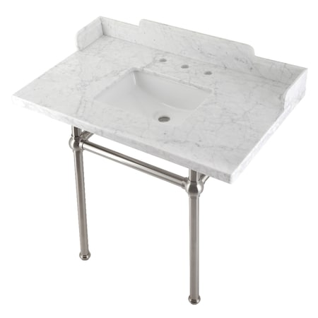 Kingston Brass 36 Carrara Marble Console Sink with Brass Legs, Marble WhiteBrushed Nickel LMS36MBSQ8